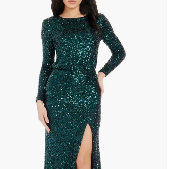 Dress The Population- Mischa sequin side slit long sleeve gown - Picture 1 of 5